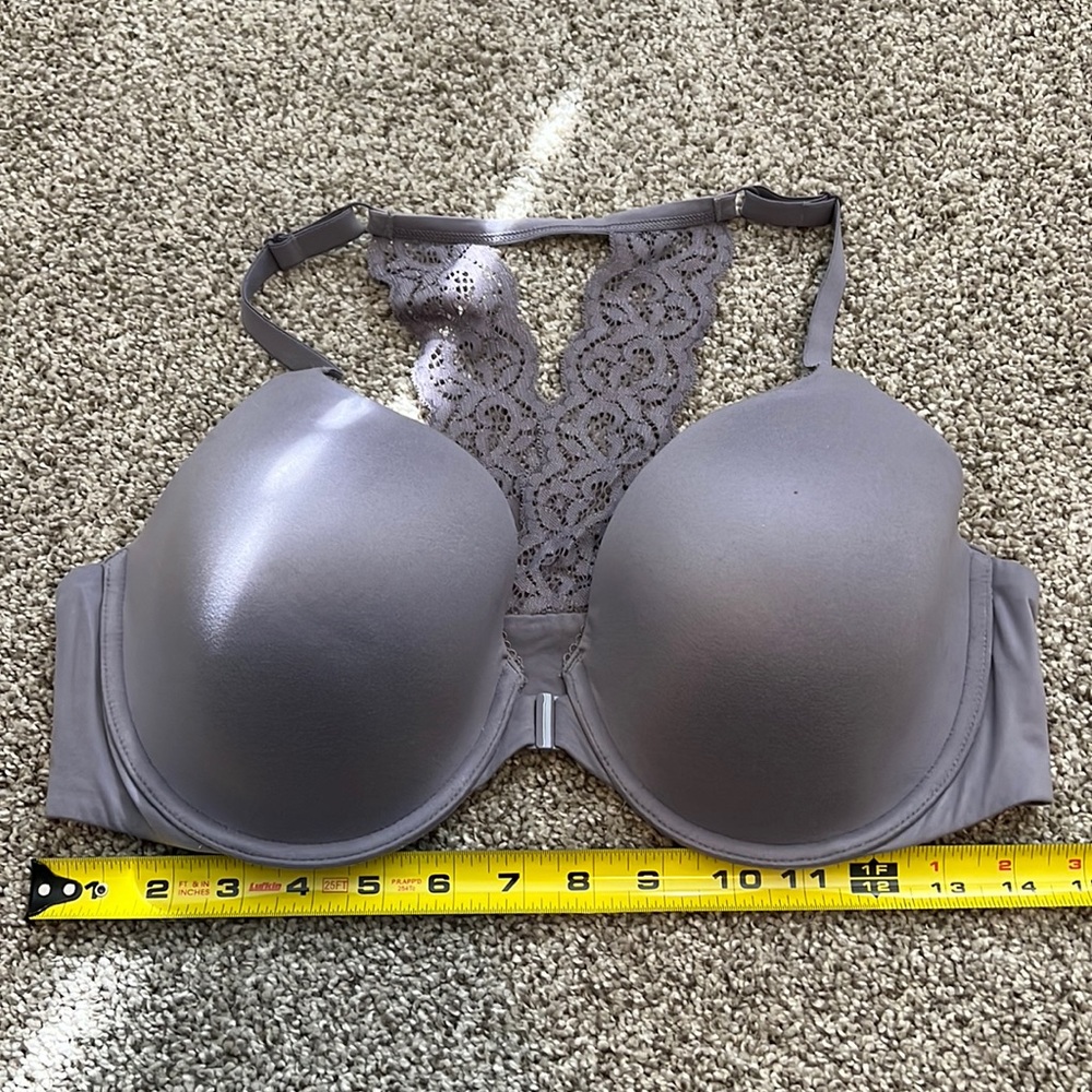 VS racer back lightly padded underwire bra with front closure.